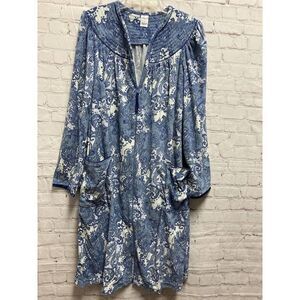 Lissome Lounge Robe Housecoat Soft Front Zip 2 Pocket Paisley Blue White Size S
